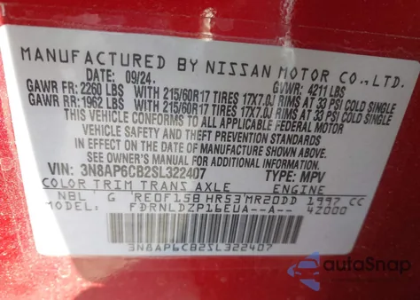 2025 Nissan Kicks Sv Intelligent Awd z USA, uszkodzony, nr VIN 3N8AP6CB2SL322407